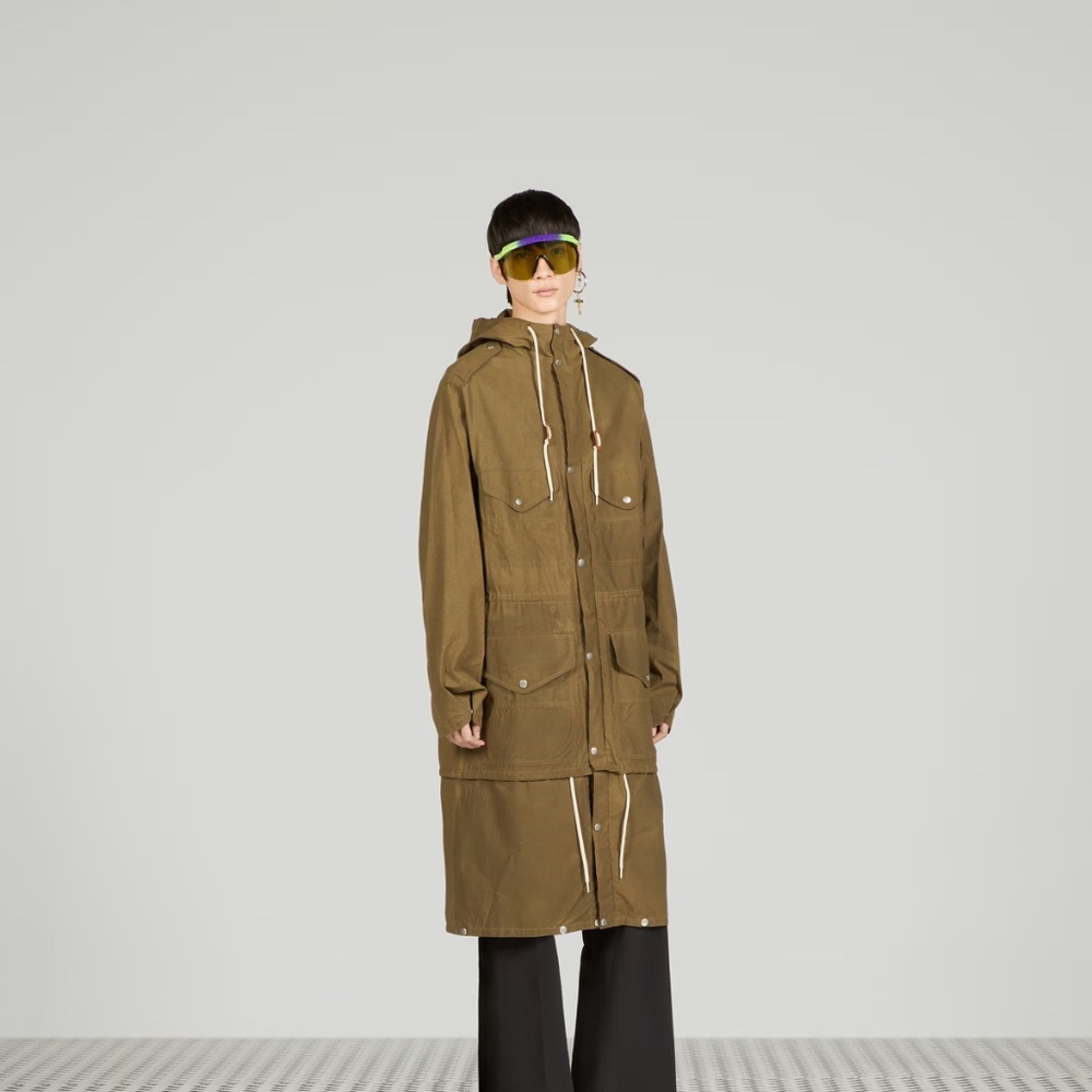 size 54 XXL - Gucci Waxed cotton adjustable length jacket Hooded Parka Green - Picture 2 of 12